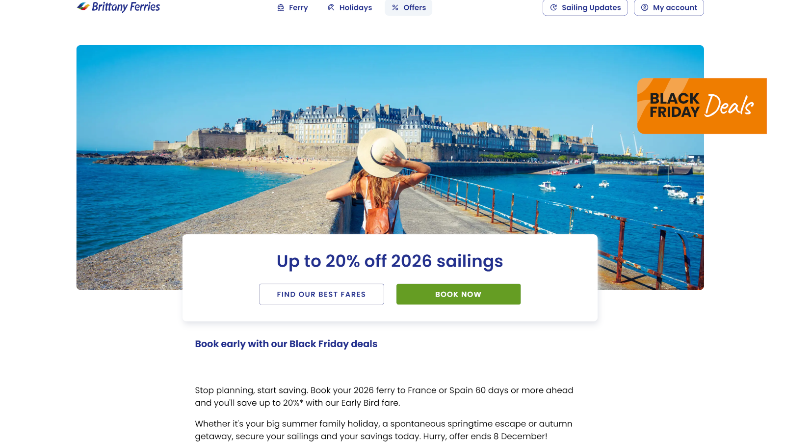 Brittany Ferries Black Friday Angebot mit 20% Rabatt.