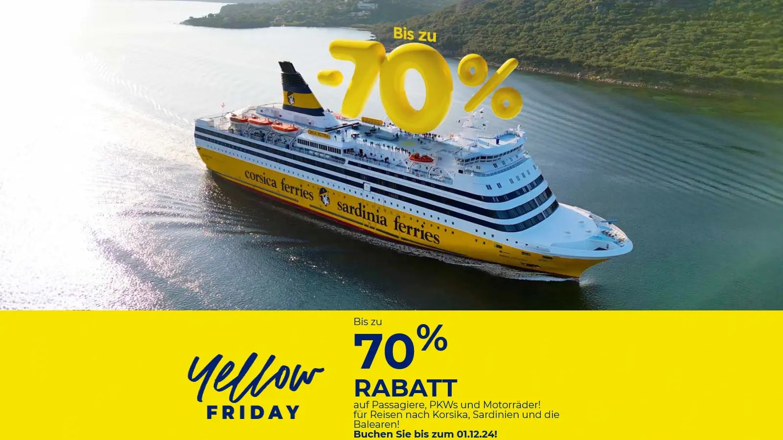 Corsica Ferries Black Friday 2025 - Yellow Friday mit bis zu 70% Rabatt