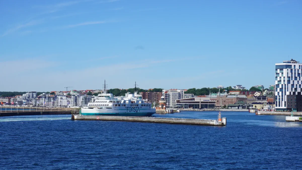 Blick auf den Fährhafen Helsingborg in Schweden.