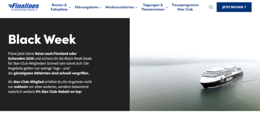 Finnlines Black Week mit 55% Rabatt für Star Club Mitglieder und 50% Rabatt für alle anderen.