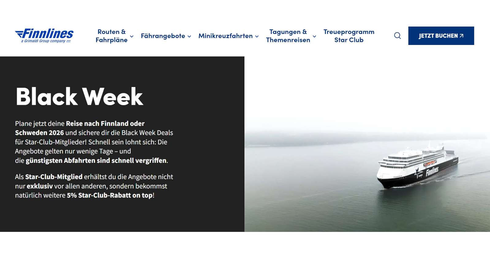 Finnlines Black Week mit 55% Rabatt für Star Club Mitglieder und 50% Rabatt für alle anderen.