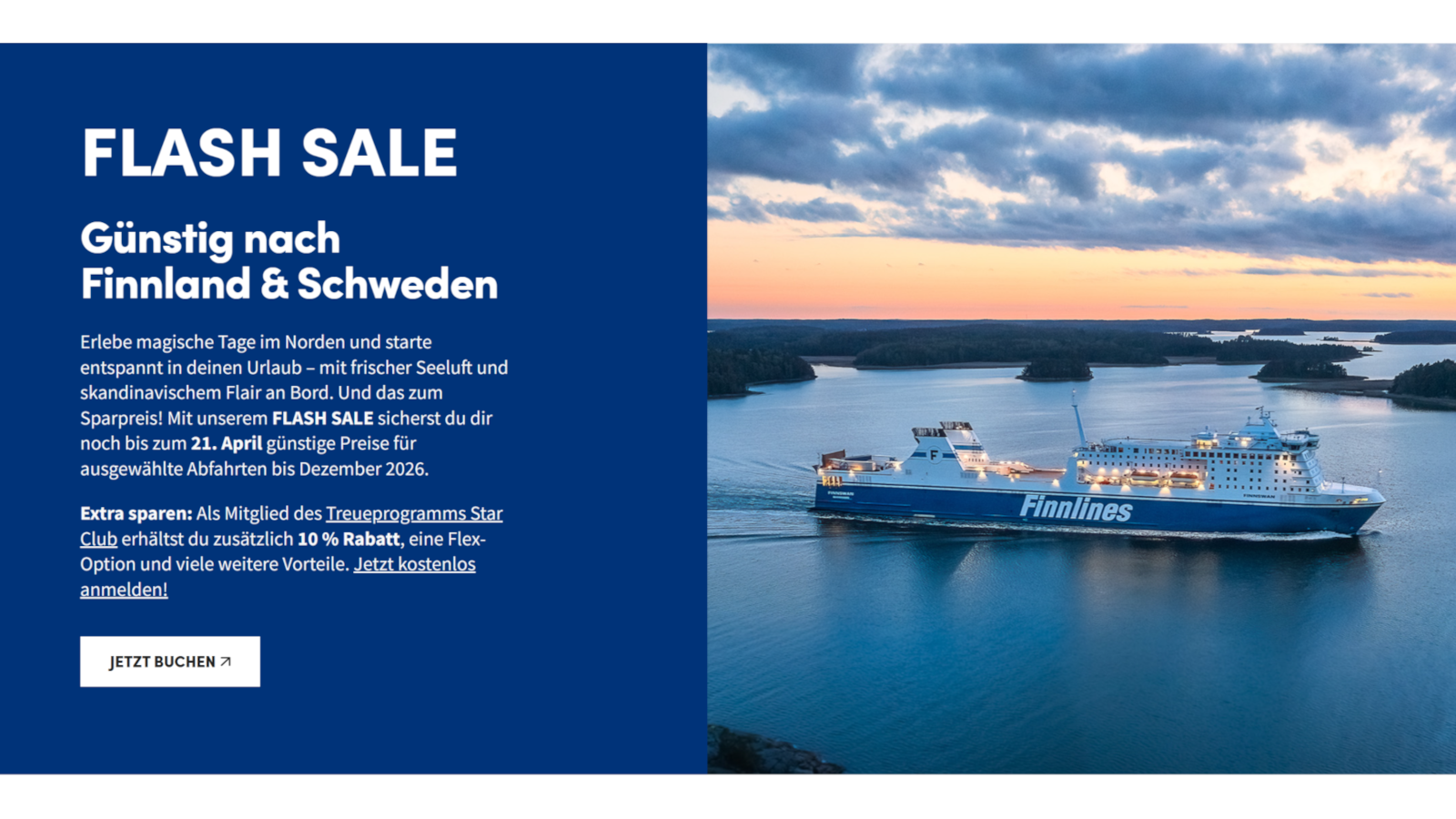Finnlines Flash Sale 2026 mit Rabatt auf Fährtickets nach Finnland und Schweden.