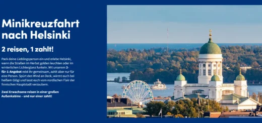 Finnlines Minikreuzfahrt 2 für 1 Angebot. Zwei Personen reisen, nur eine zahlt.