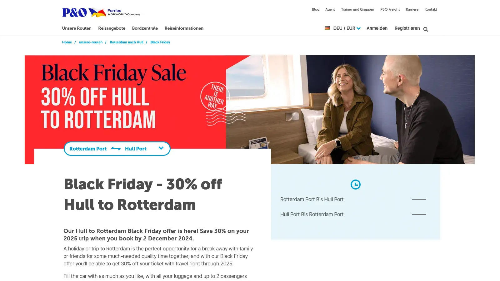 P&O Ferries Black Friday Angebot mit 30% Rabatt.