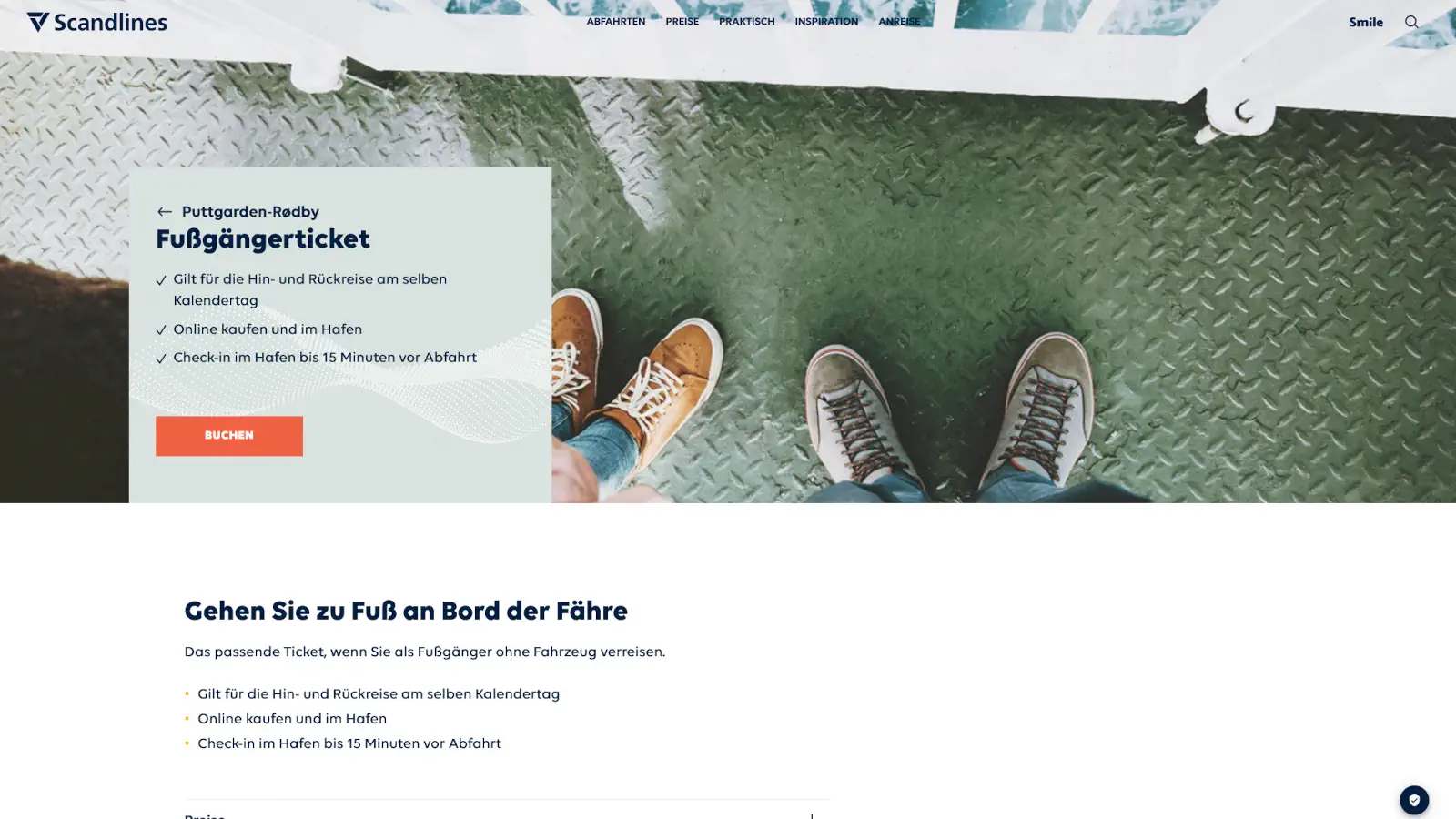 Scandlines Fußgänger- und Fahrrad-Ticket online buchbar.