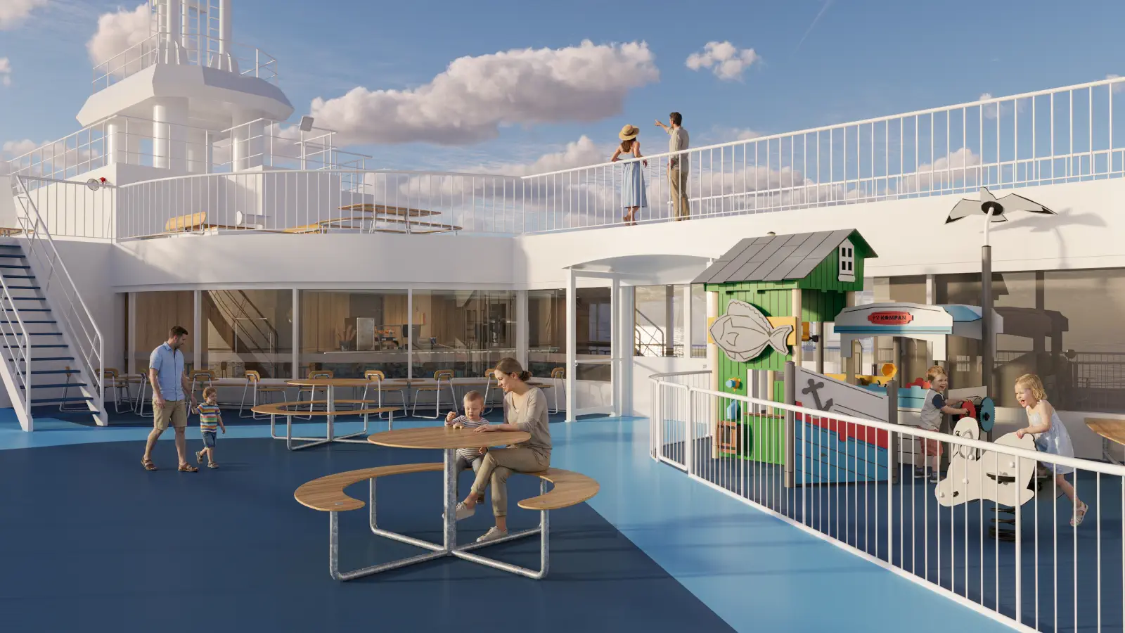 Visualisierung des neuen Sonnendecks auf der Scandlines Fähre Schleswig-Holstein.