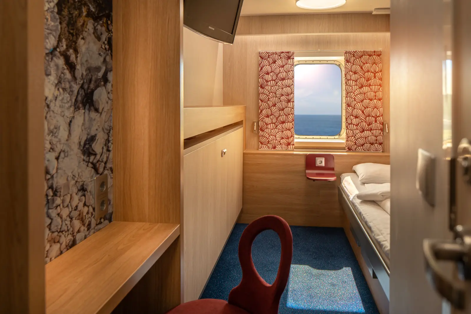 Uitzicht in een buitenhut van Stena Line voor maximaal 2 personen.