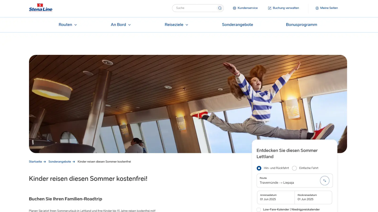 Mit Stena Line reisen Kinder auf der Fähre nach Lettland kostenlos.