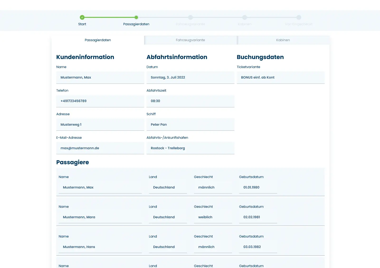 My TT-Line Online Check-In - Inmatning av passageraruppgifter