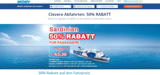 Moby Lines Sardinien Angebot mit 50% Rabatt auf Fährtickets.